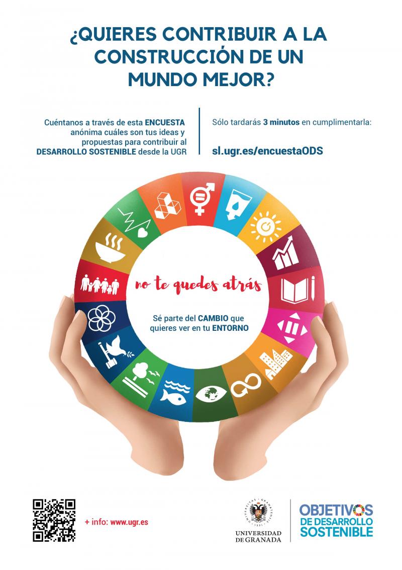 UGR con el Desarrollo Humano Sostenible Unas manos sostienen una bola del mundo con el texto ¿Quieres contribuir a la construcción de un mundo mejor?